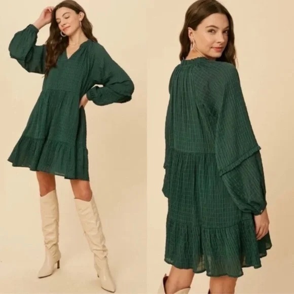 ANTHROPOLOGIE x MARE MARE Boho Anne Tiered Peasant Tunic Green Dress Size Small - Picture 1 of 8